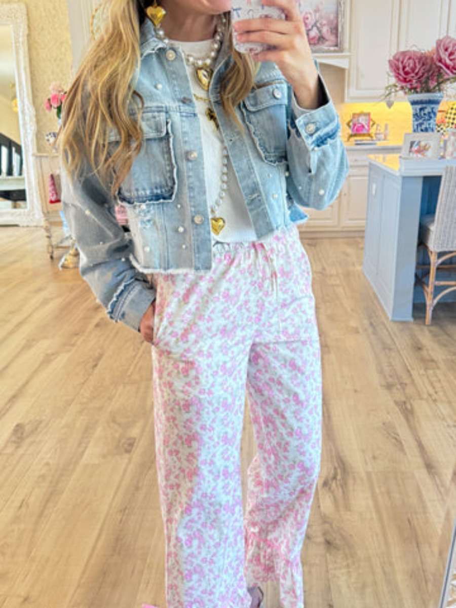 Denim Pearl Scallop Jacket