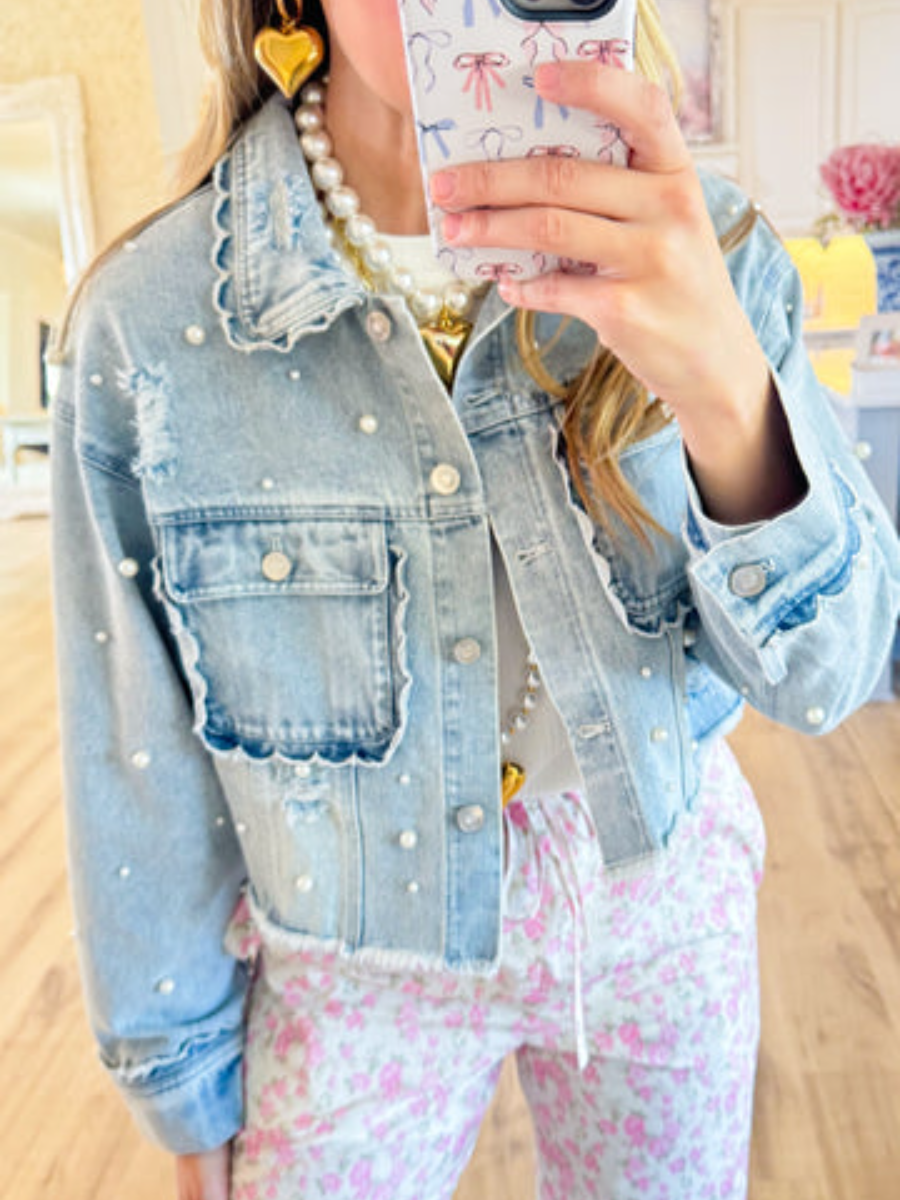 Denim Pearl Scallop Jacket