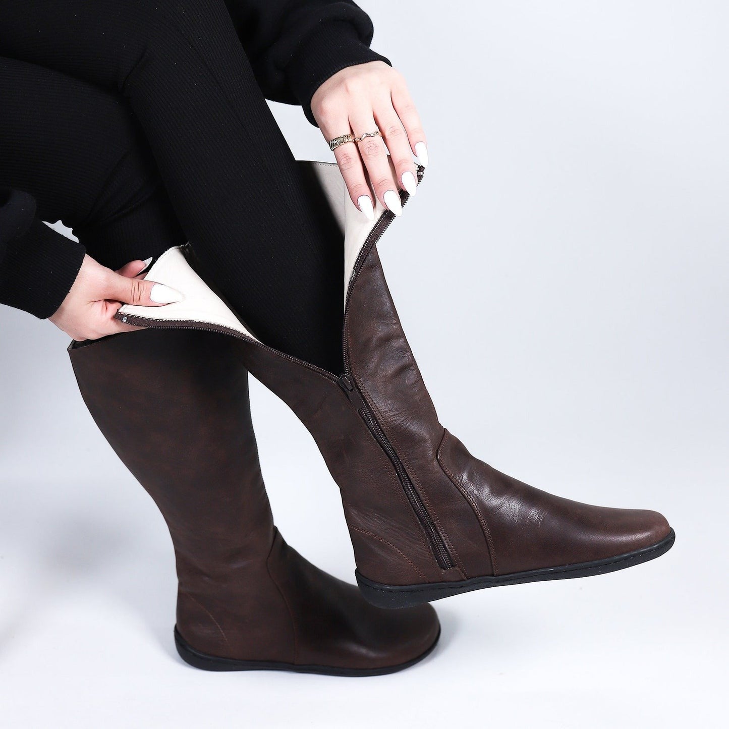 Handmade Leather Flat Knee Boots