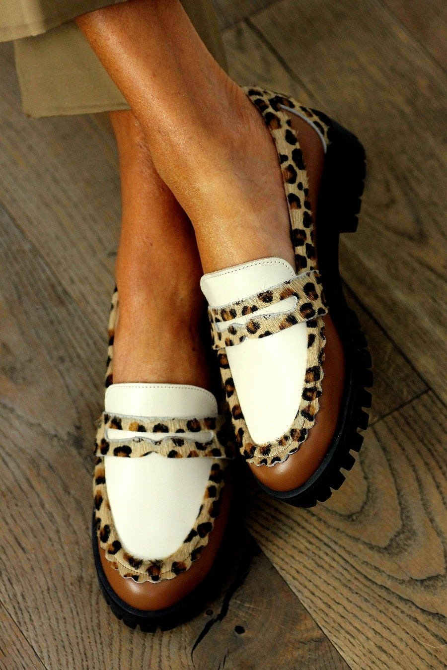 White Leopard Loafers