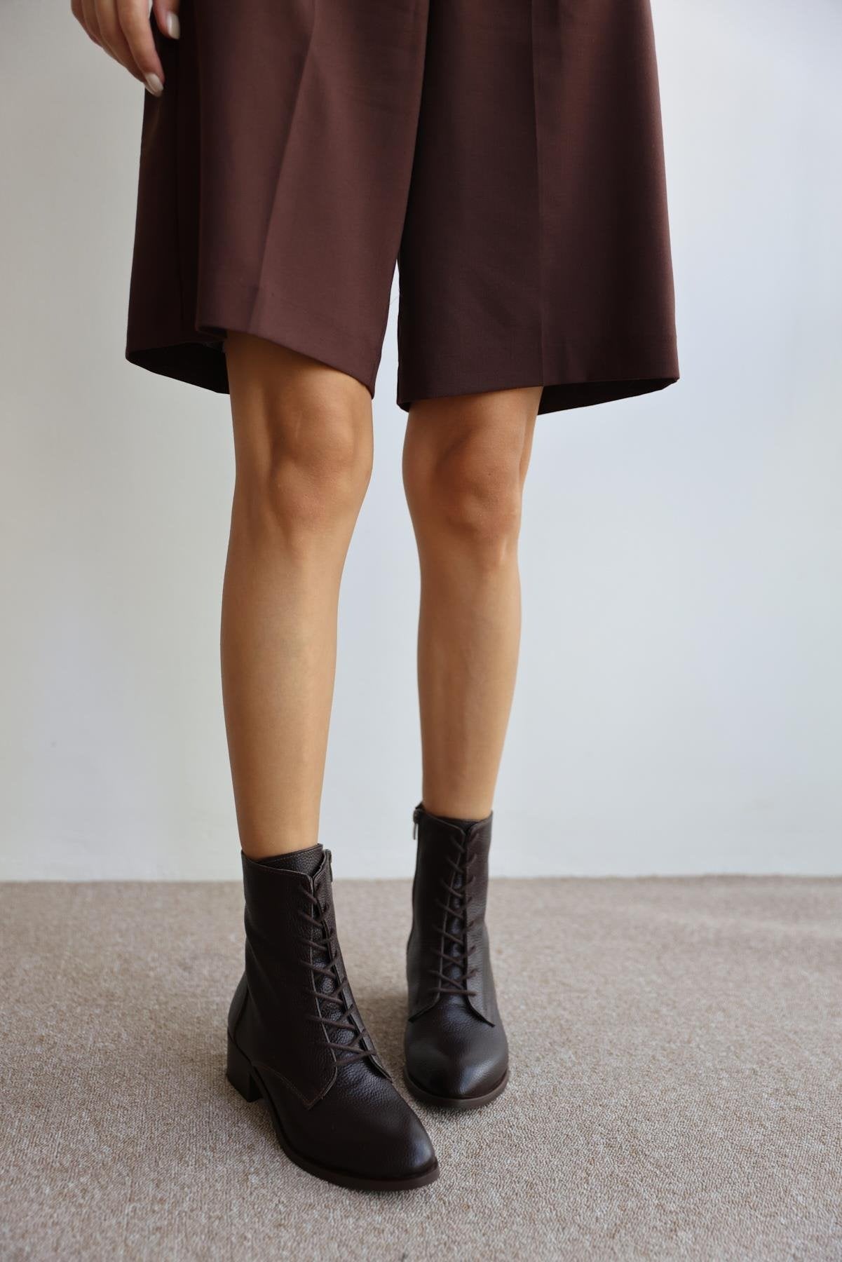 Genuine Leather Short Heeled Women's Boots