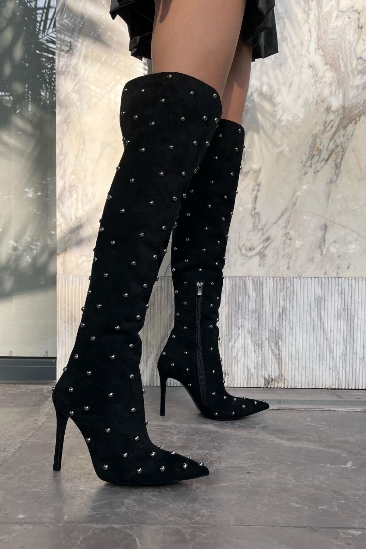 Trendy Studded Knee High Boots