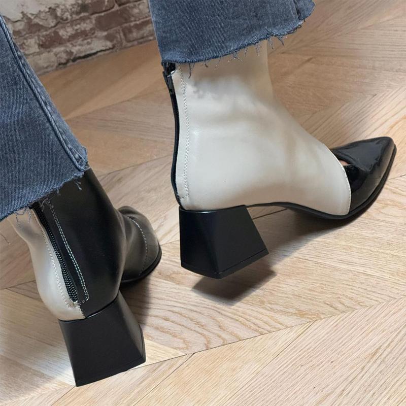 Fashion Color Block Pointed Toe Thick Heel Shoes