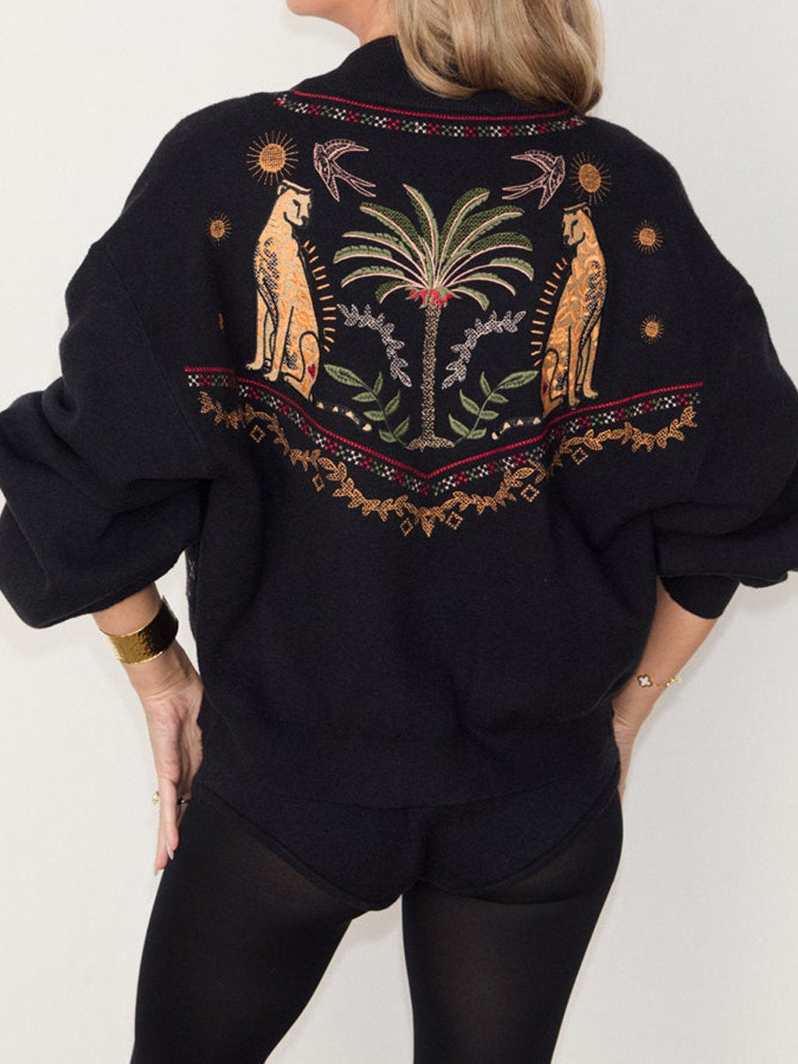 Fashion Embroidered Print Sweater Suit