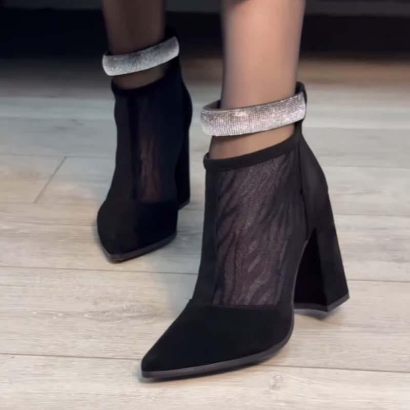 Rhinestone Sparkle Pointed Heel Boots