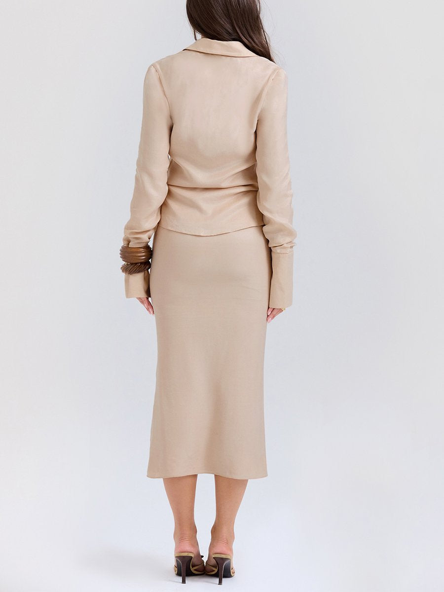 Plunge Lace Up Shirt Midi Dress