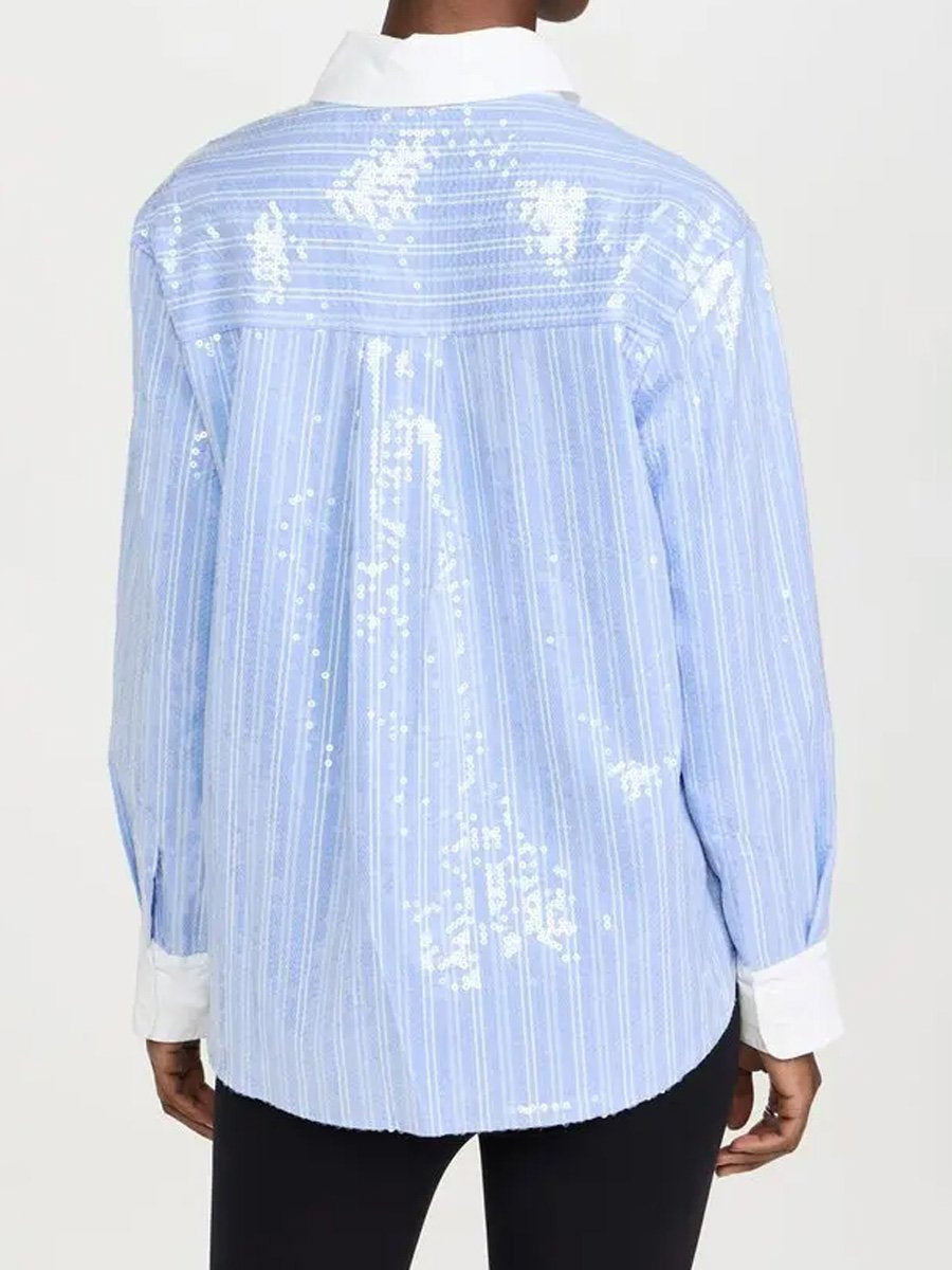 Fashion Sequin Stripe Patchwork Shirt