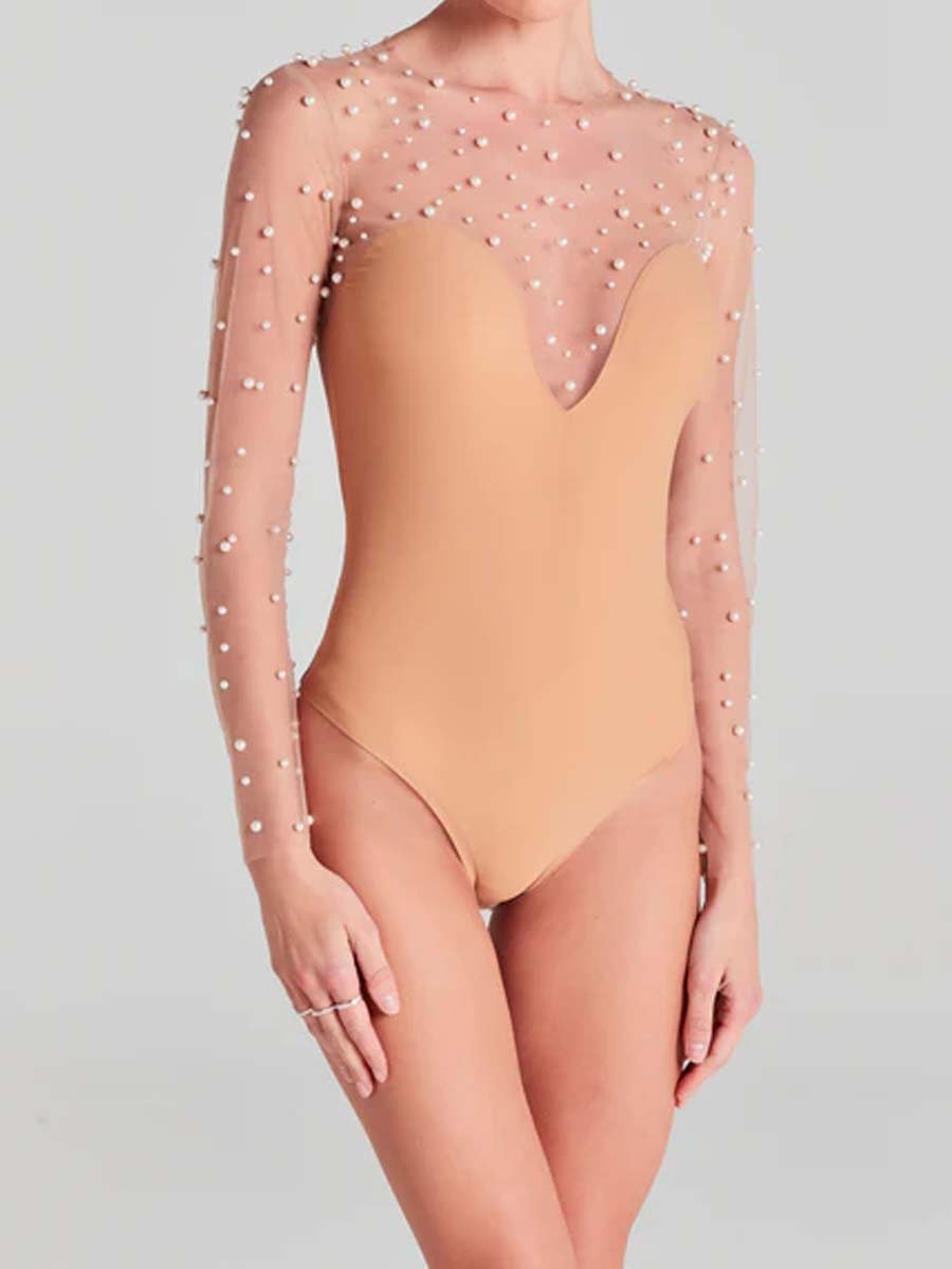 Delicate Pearl-embellished Bodysuit