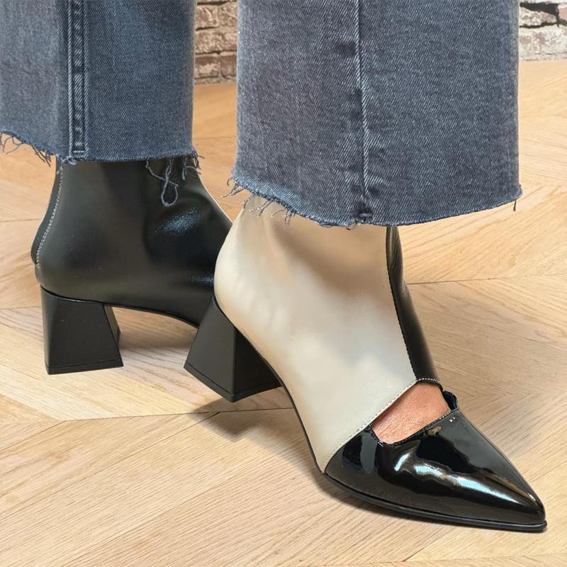Fashion Color Block Pointed Toe Thick Heel Shoes