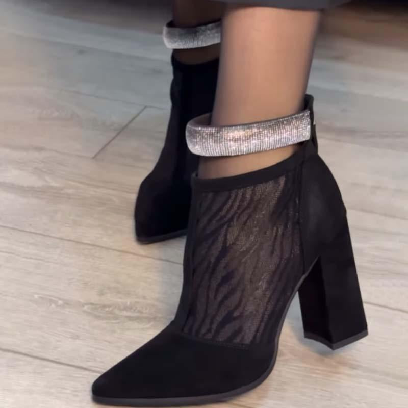 Rhinestone Sparkle Pointed Heel Boots