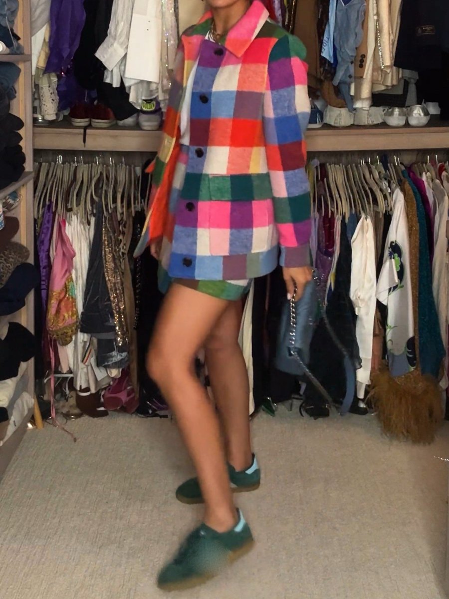 Fashion Multi Check Two Pieces Dress