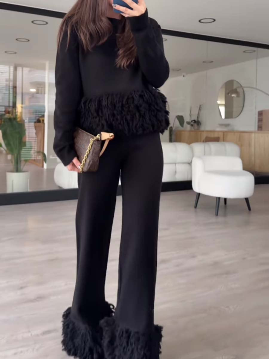 Fashion Fringed Knitted Two Pieces Set