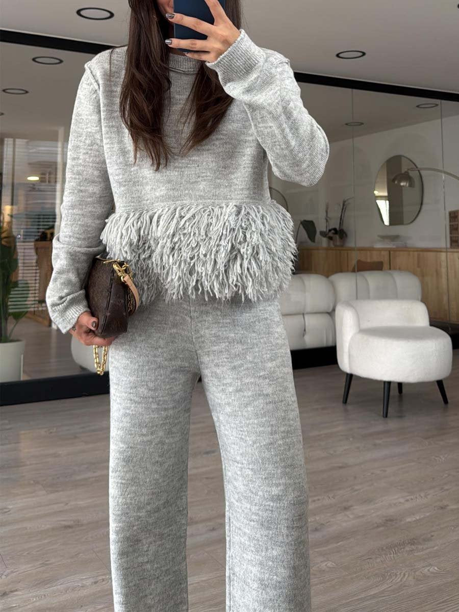 Fashion Fringed Knitted Two Pieces Set