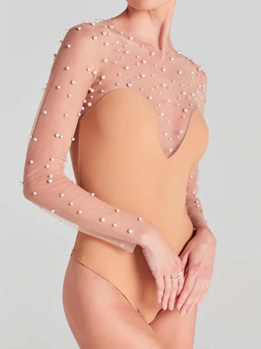 Delicate Pearl-embellished Bodysuit