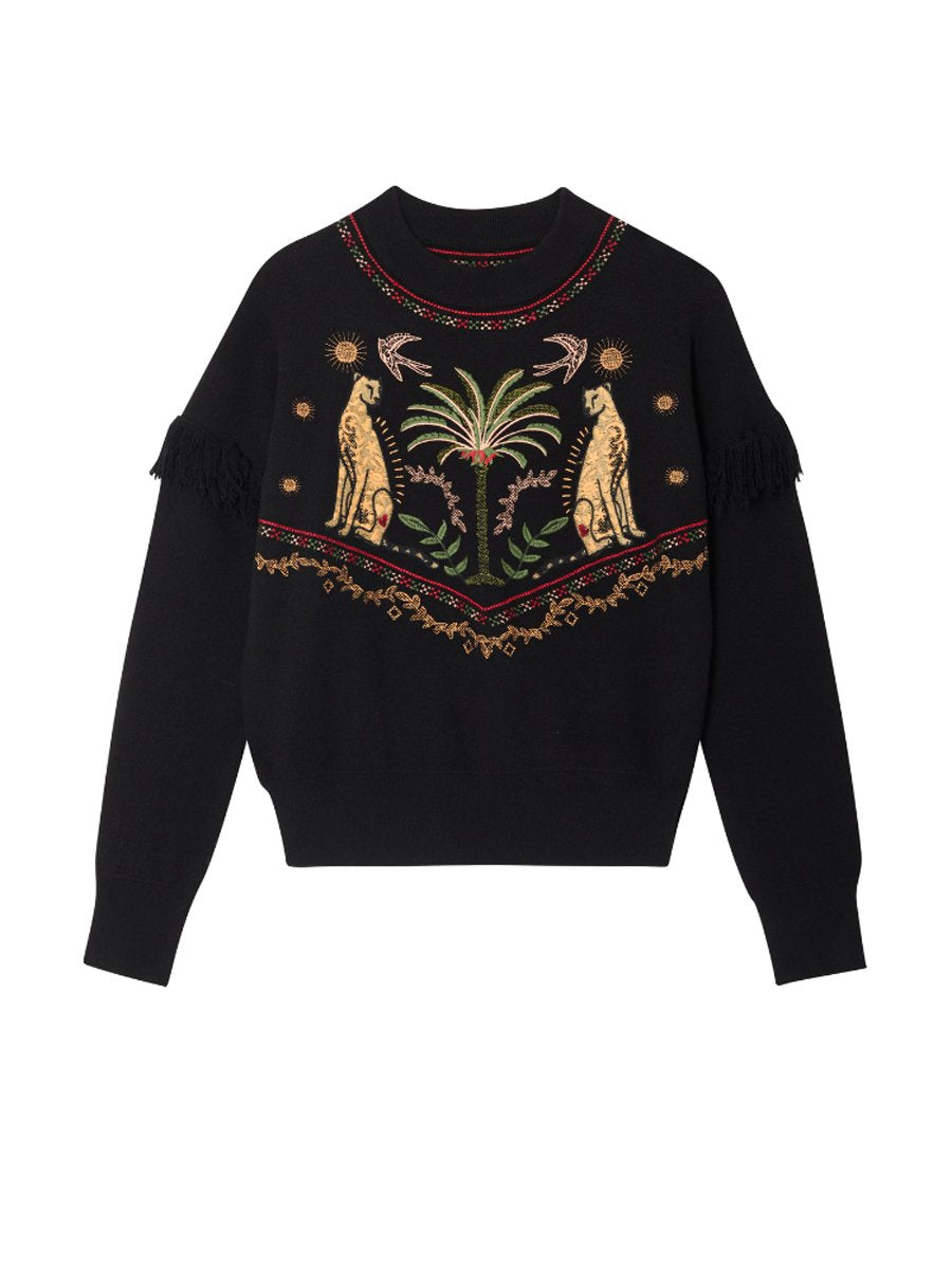 Fashion Embroidered Print Sweater Suit