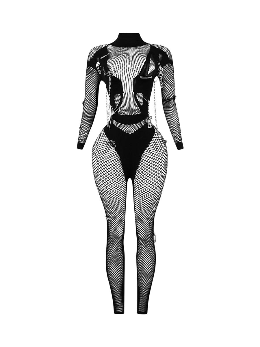 Fishnet Jumpsuit With Chain