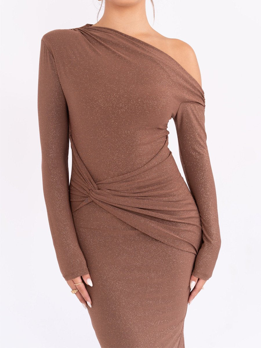 Sexy Skew Neck Long Sleeve Hip Dress