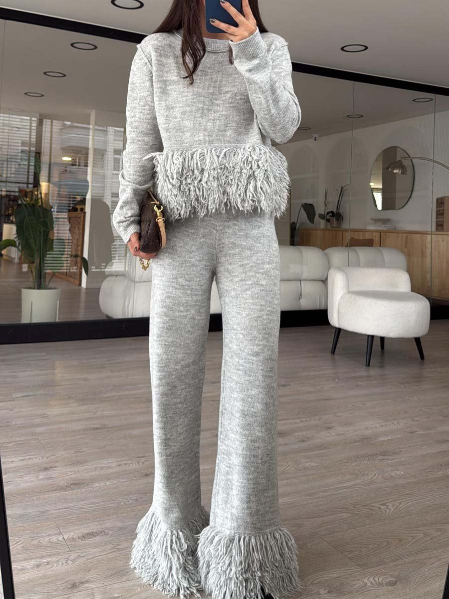 Fashion Fringed Knitted Two Pieces Set