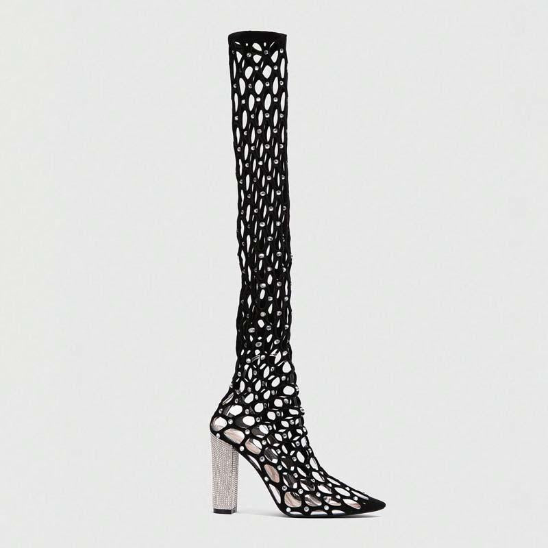Christmas Pointed Toe Chunky Heel Sexy Captivating Hollow-Out Design Stage Party Boots