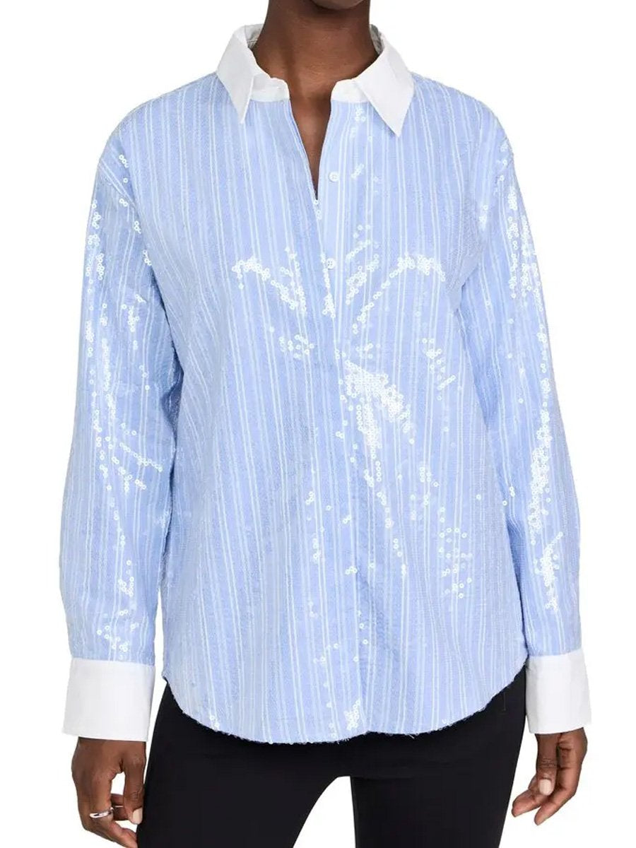 Fashion Sequin Stripe Patchwork Shirt