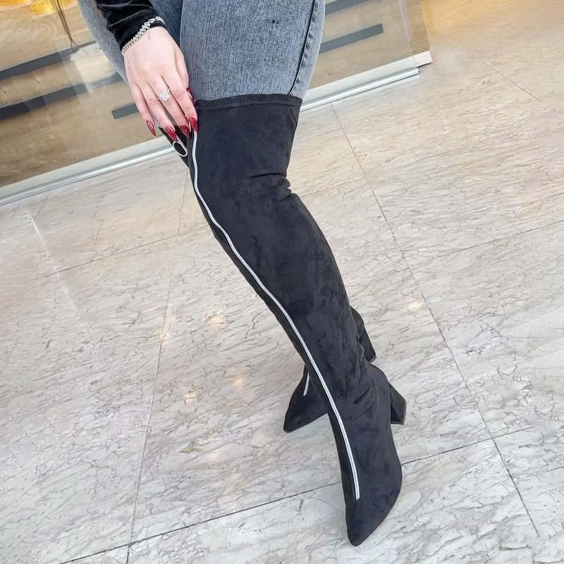Pointed-Toe Stretch Over-the-Knee Boots