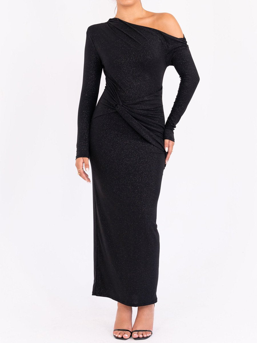 Sexy Skew Neck Long Sleeve Hip Dress
