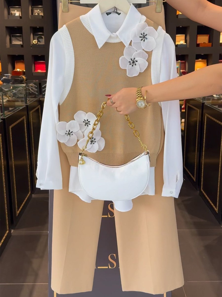 3D Flower Patchwork Fake Two-piece Shirt