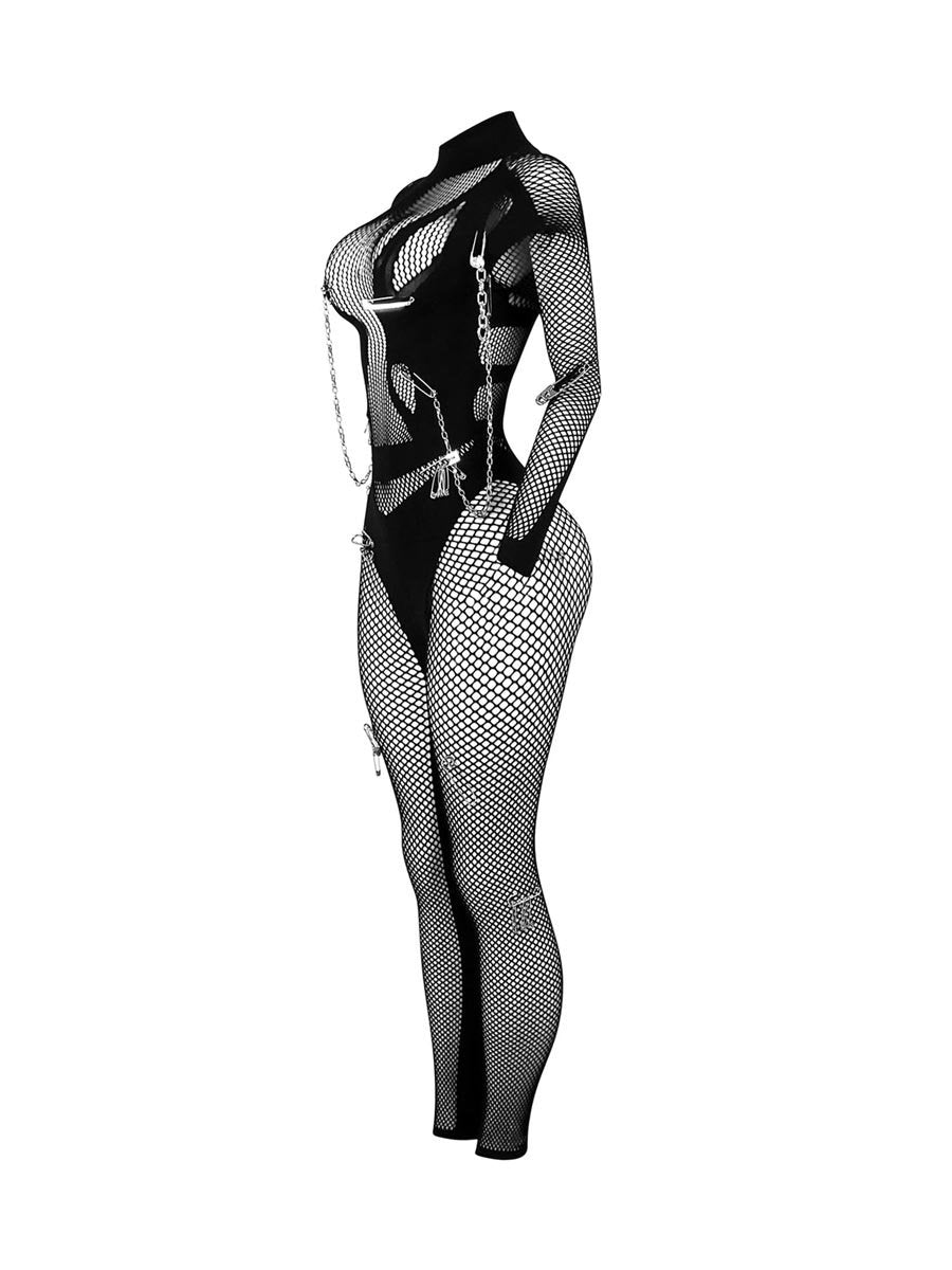 Fishnet Jumpsuit With Chain