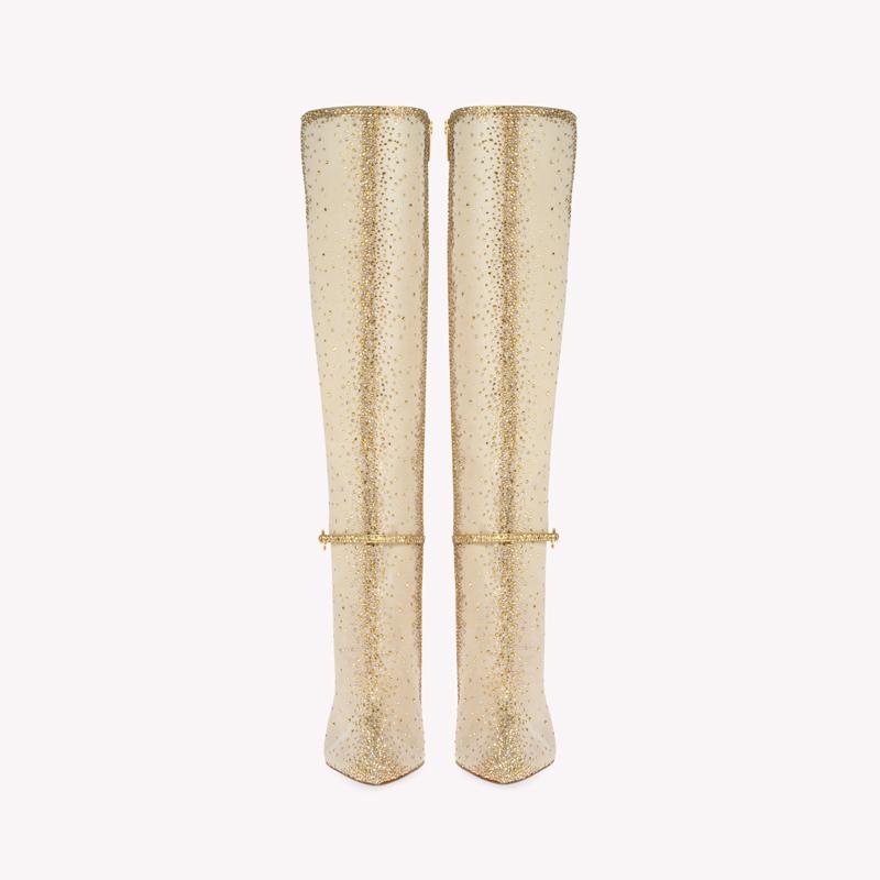Rhinestone Sparkle Elegant Point-Toe Boots
