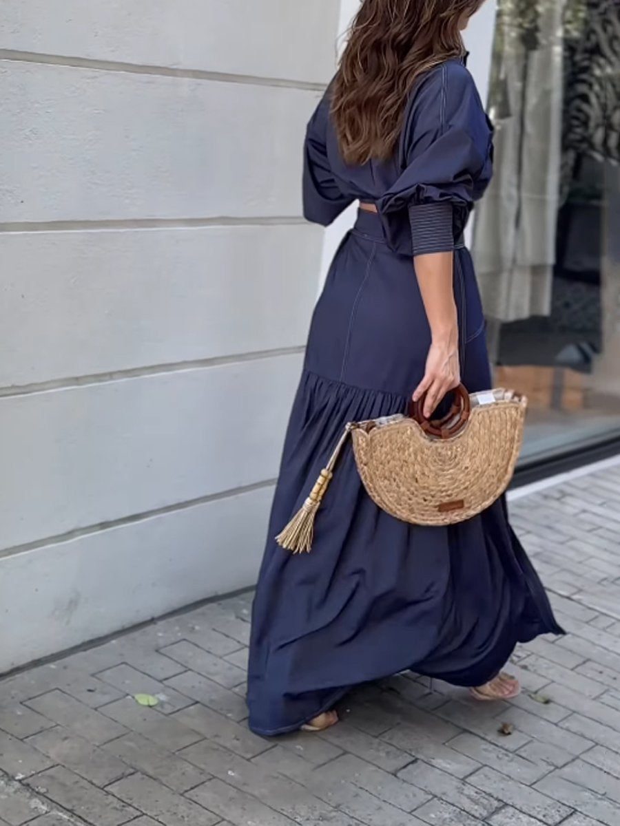 Denim Lantern Sleeve Two Pieces Dress