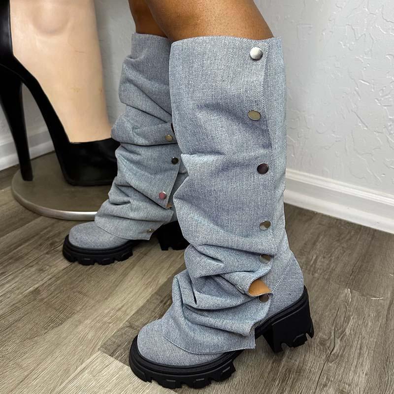Removable Oversleeve Chunky block Gripped Platform Heel Boots