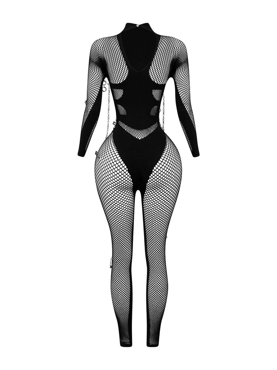 Fishnet Jumpsuit With Chain