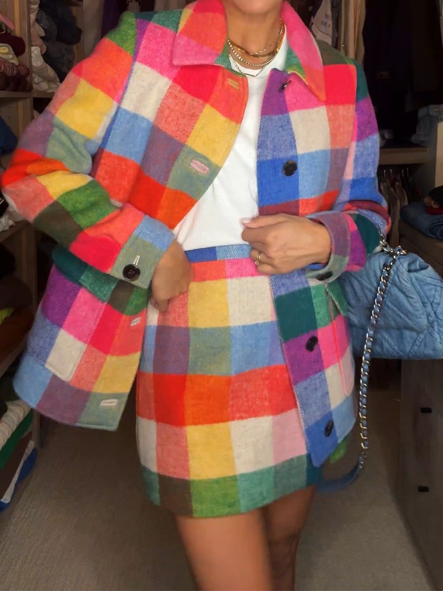 Fashion Multi Check Two Pieces Dress