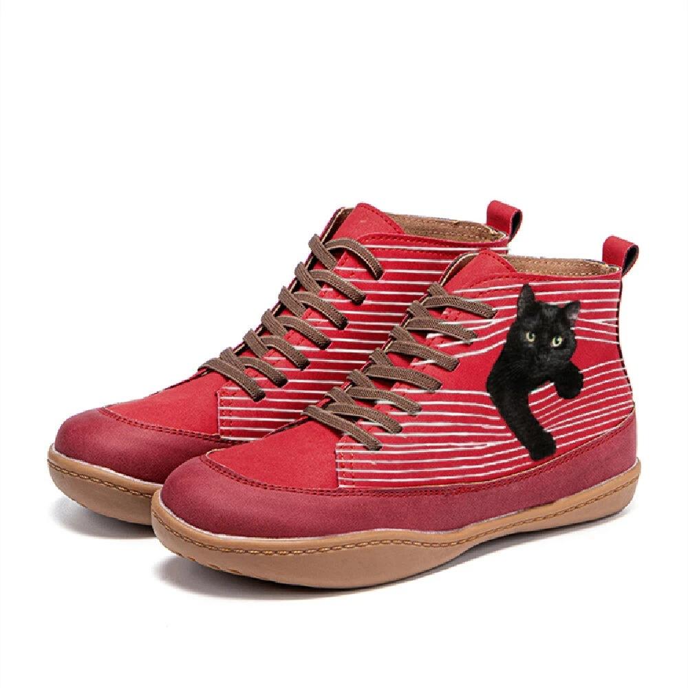Women's Cute Cat Print Ankle Boots