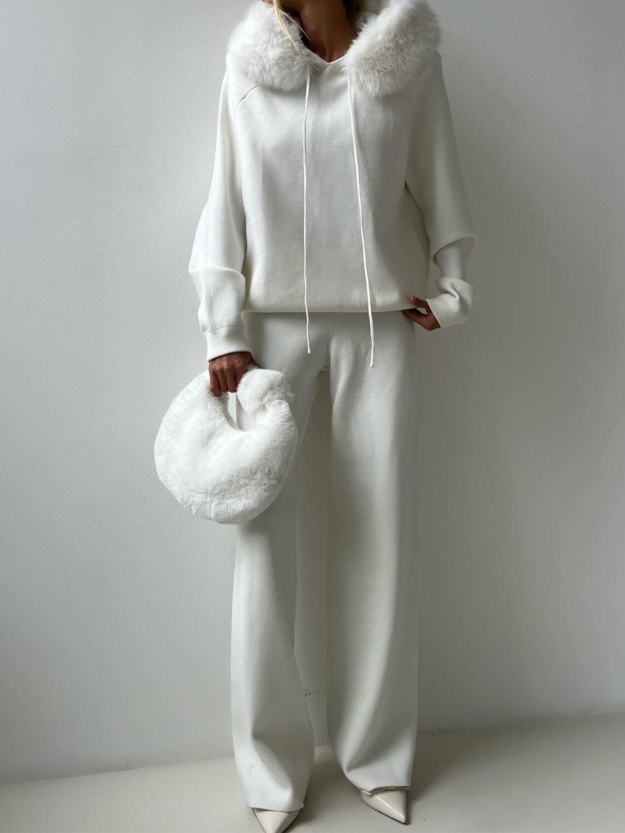 Soft Fur Hooded Knitwear Suit
