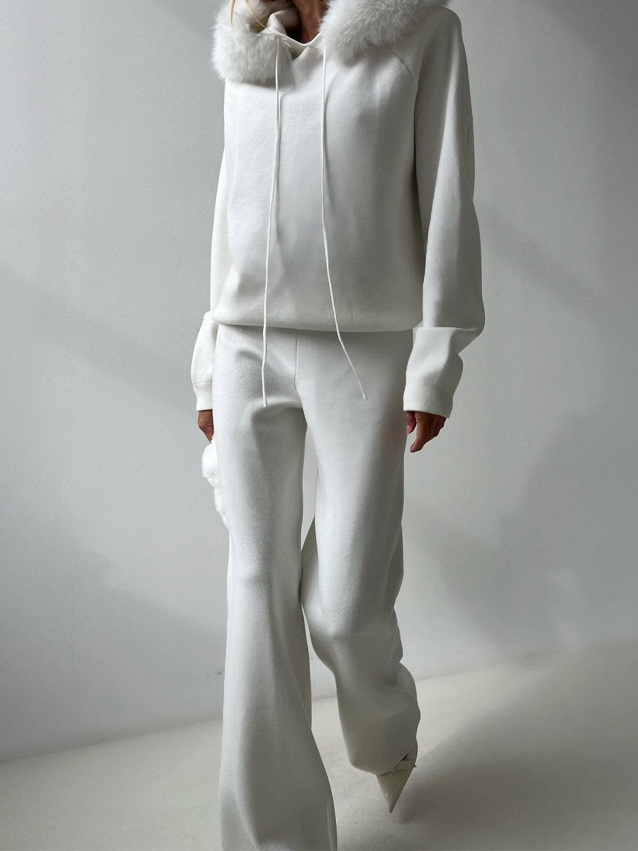 Soft Fur Hooded Knitwear Suit