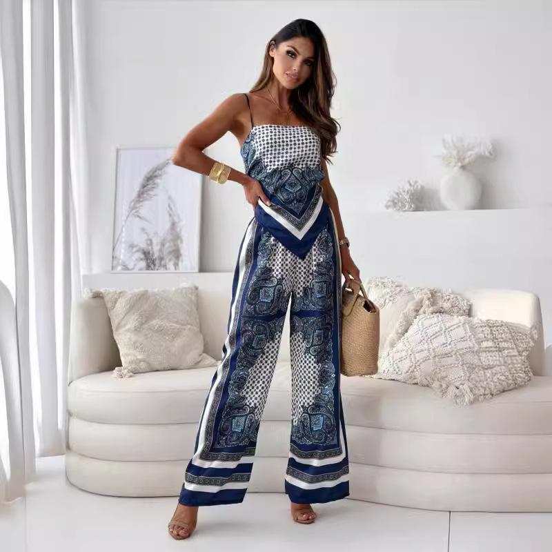 Stylish Printed Lace-Up Vest & Pants Two-Piece Set