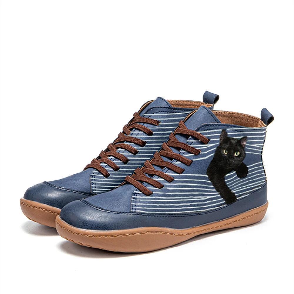 Women's Cute Cat Print Ankle Boots