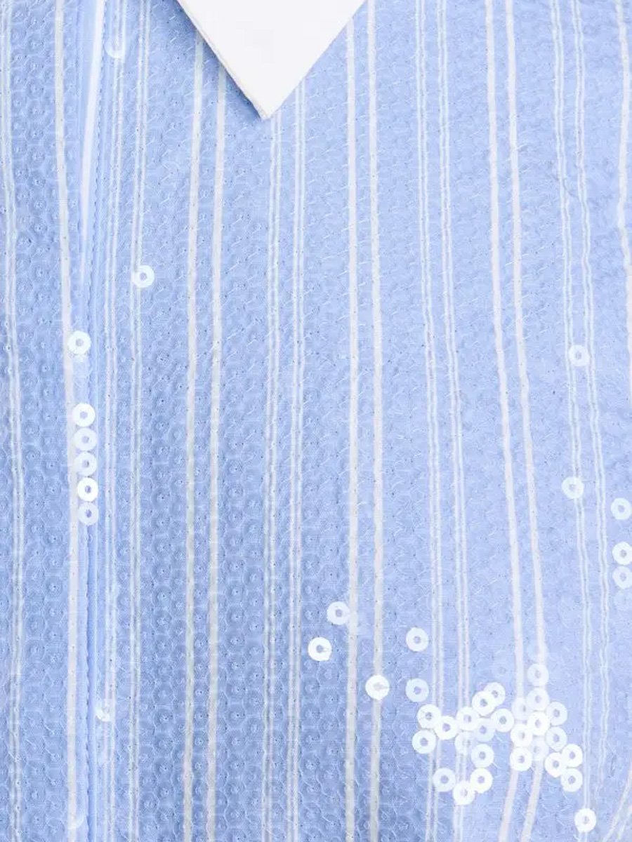 Fashion Sequin Stripe Patchwork Shirt