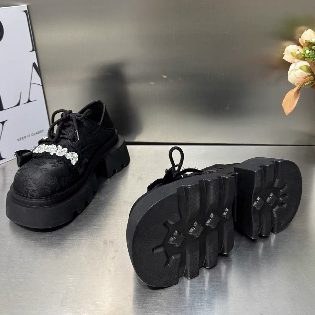 Rhinestone Retro Print Thick Sole Shoes