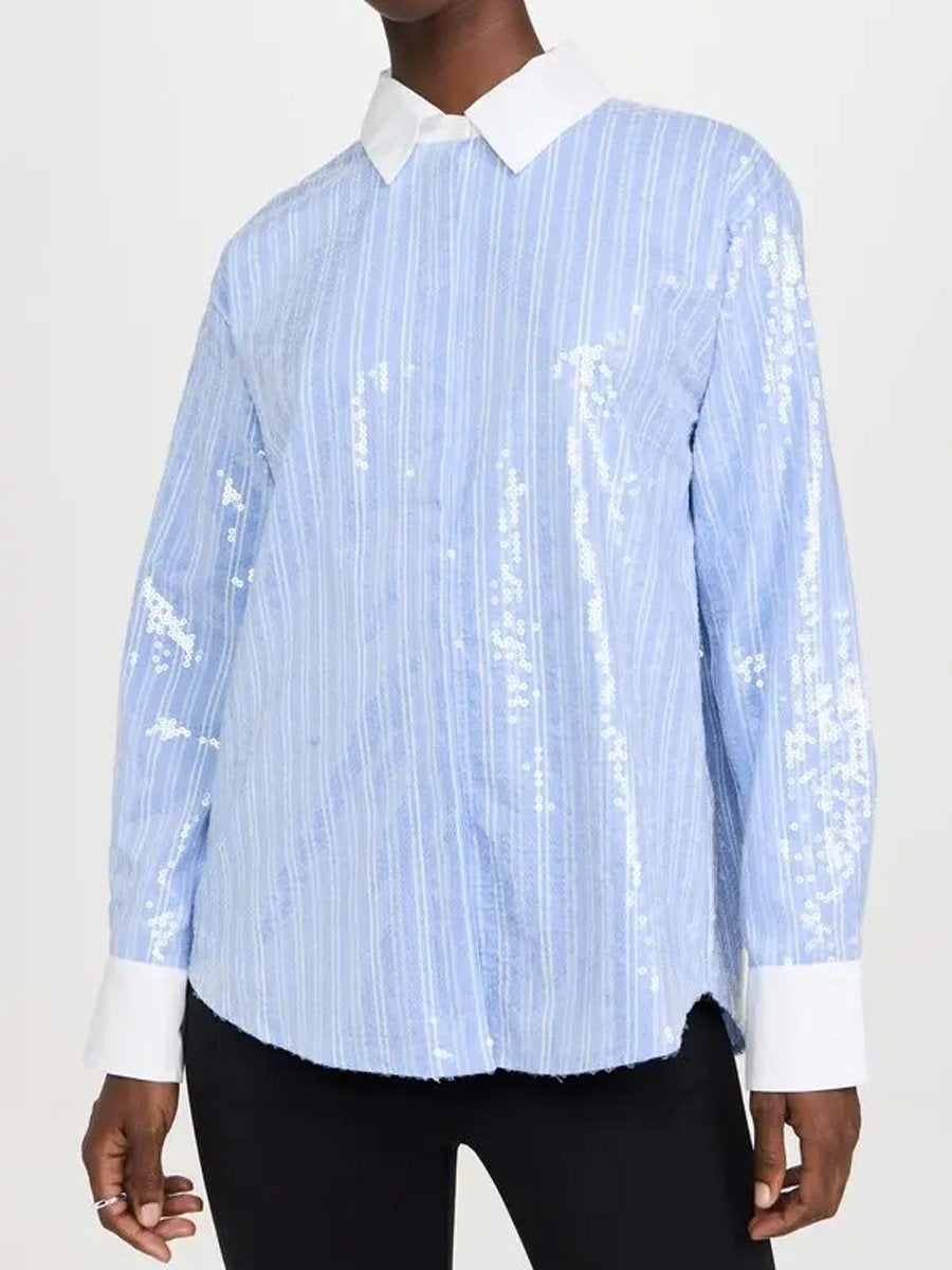 Fashion Sequin Stripe Patchwork Shirt