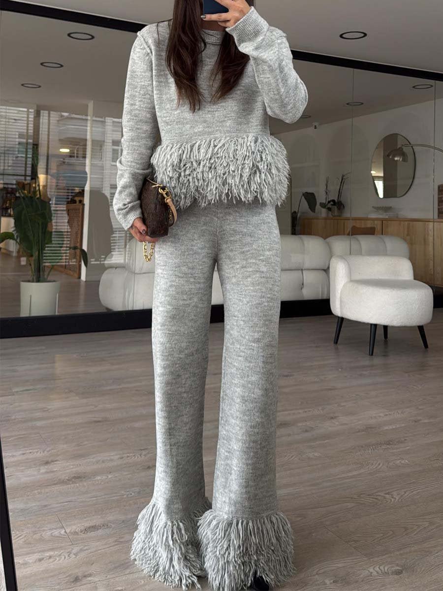 Fashion Fringed Knitted Two Pieces Set