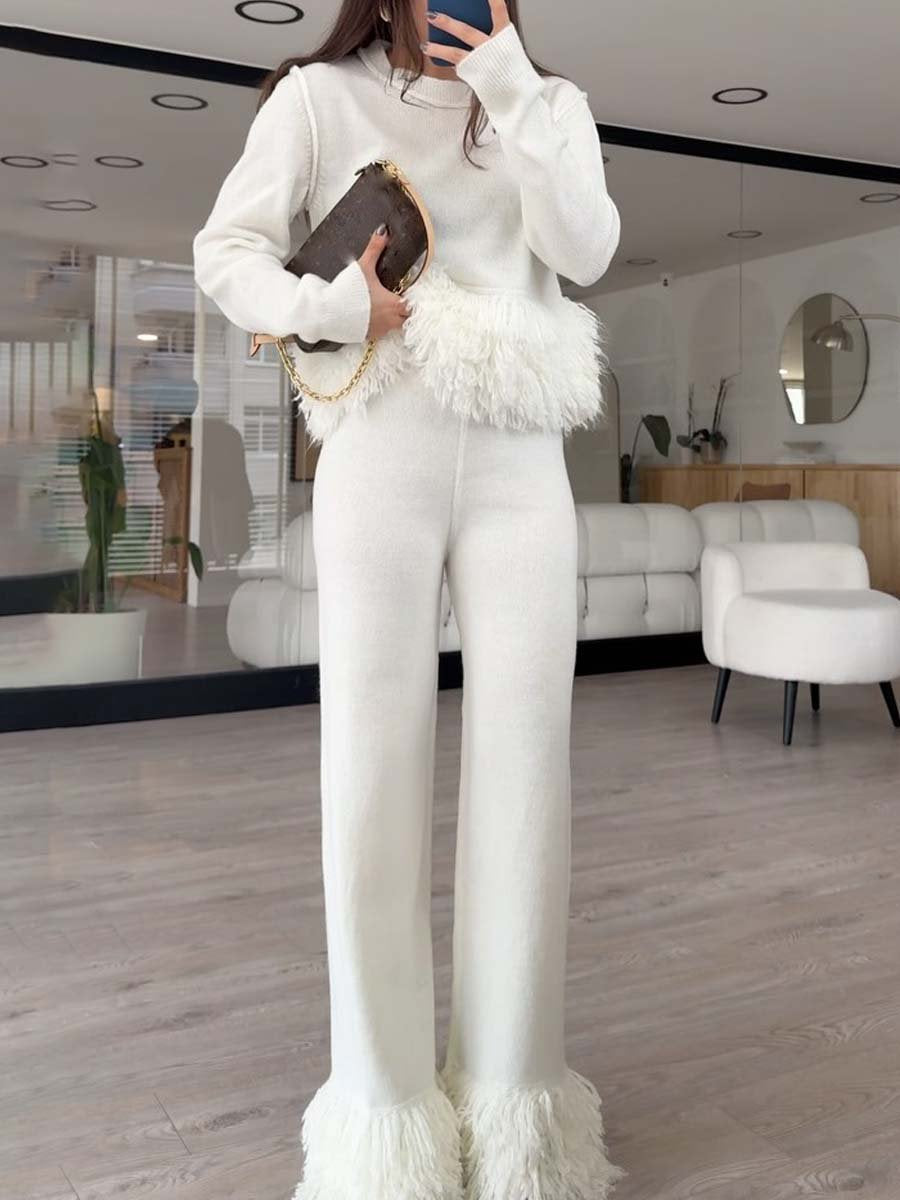 Fashion Fringed Knitted Two Pieces Set