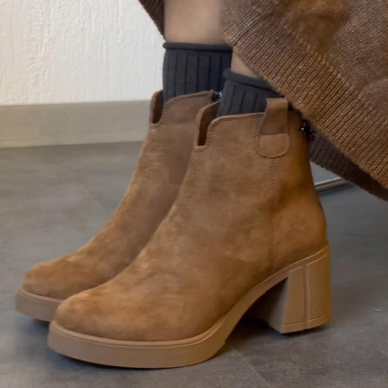 Side Zipper Thick Heels Ankle Boots