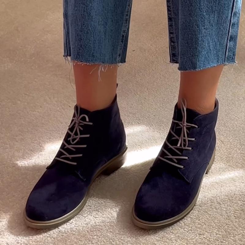 Navy Blue Suede Lace-Up Boots
