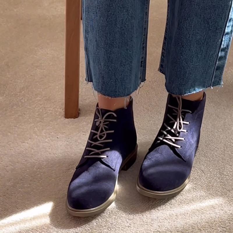 Navy Blue Suede Lace-Up Boots