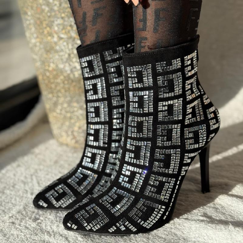 Rhinestone Sparkly Glitter Stiletto Boots