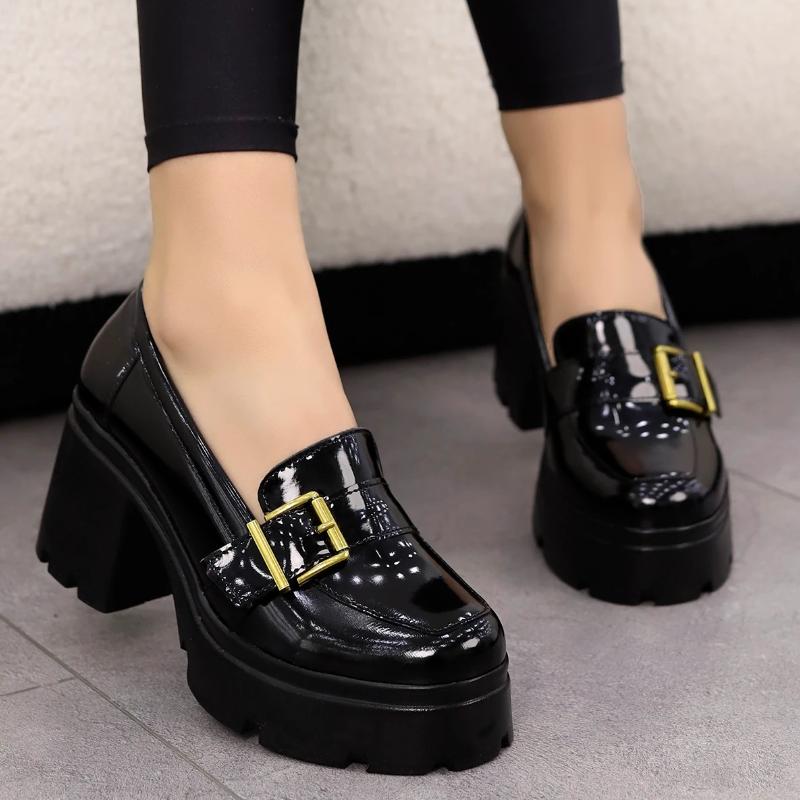 High Heel Leather Loafers