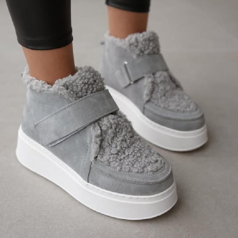 Suede Plush Detailed Velcro Women's Boots