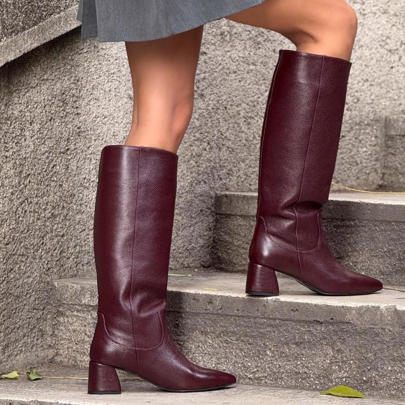 Genuine Leather Pointed Toe Women's High Heel Boots
